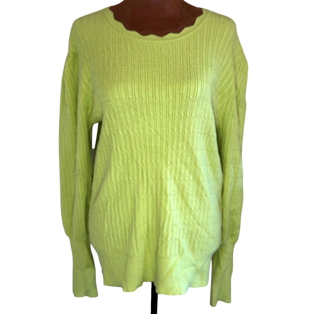 Adrianna Papell Cable Knit Sweater Women Large Celery Green‎ Crew Neck NWT Top